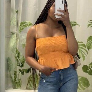 Dynamite, size xs, Orange Smocked Peplum cropped summer Top